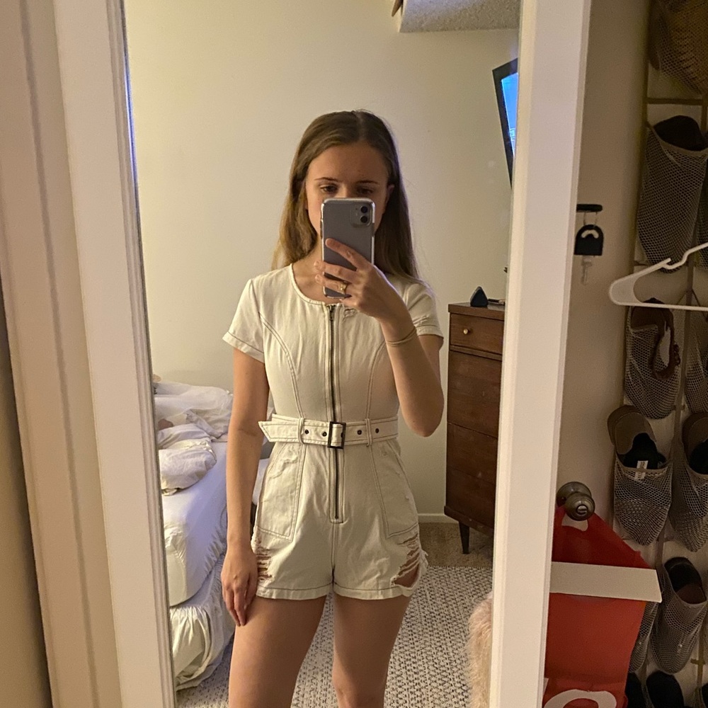 White LF denim romper